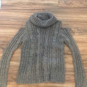 Cold shoulder cowl neck sweater